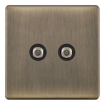 Selectric 5M-Plus Antique Brass 2 Gang Satellite Socket with Black Insert