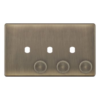 Selectric 5M-Plus Antique Brass 2 Gang Triple Aperture Dimmer Plate with Matching Knobs