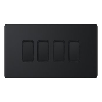 Selectric 5M-Plus Matt Black 4 Gang 10A 2 Way Switch with Black Insert