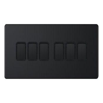 Selectric 5M-Plus Matt Black 6 Gang 10A 2 Way Switch with Black Insert