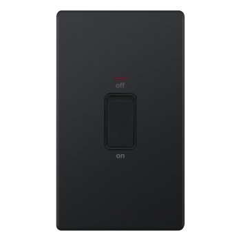 Selectric 5M-Plus Matt Black 2 Gang 45A DP Switch with Neon and Black Insert