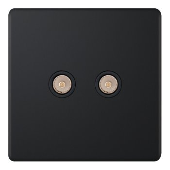 Selectric 5M-Plus Matt Black 2 Gang TV/FM Socket with Black Insert