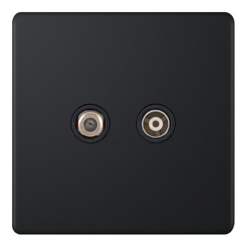 Selectric 5M-Plus Matt Black 2 Gang Satellite and TV/FM Socket with Black Insert