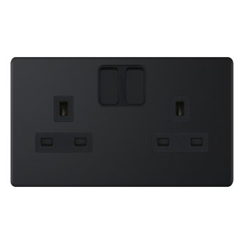 Selectric 5M-Plus Matt Black 2 Gang 13A Switched Socket with Black Insert