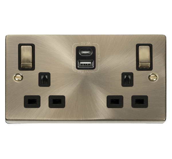 Scolmore VPAB586BK Click Deco - 13A 2G Ingot Switched Socket With 2 USB Outlet - Black