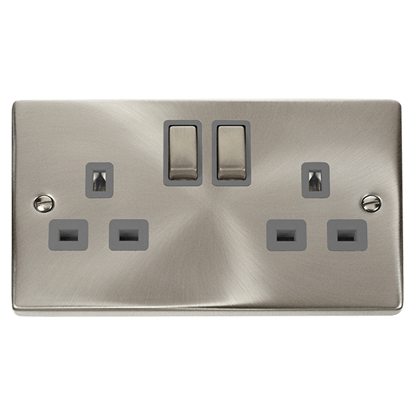 Scolmore VPSC536GY Click Deco - 2 Gang 13A DP ‘Ingot’ Switched Socket Outlet - Grey