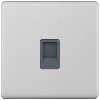 Selectric 5M-Plus Screwless Satin Chrome 1 Gang RJ11 Socket with Grey Insert