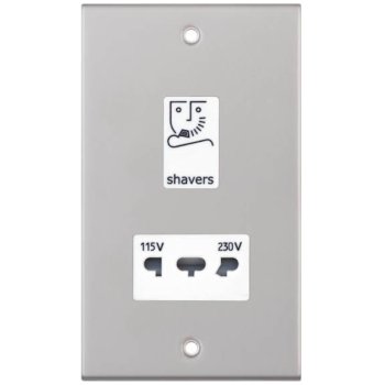 Selectric 5M Satin Chrome 115/230V Dual Voltage Shaver Socket with White Insert