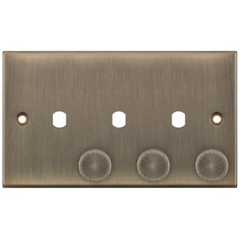 Selectric 5M Antique Brass 2 Gang Triple Aperture Dimmer Plate with Matching Knobs
