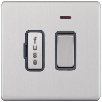 Selectric 5M-Plus Screwless Satin Chrome 13A DP Switched Fused Connection Unit with Neon and Grey Insert