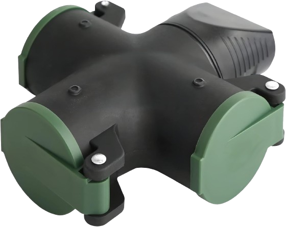 Thorgeon - 23005 3-Way Rubber Socket Adapter, 16A 250V, 3500W, with Child Safety Shutters & Hook