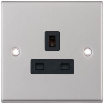 Selectric 7M-Pro Satin Chrome 1 Gang 13A Unswitched Socket with Black Insert