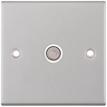 Selectric 5M Satin Chrome 1 Gang TV Socket with White Insert