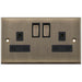 Selectric 7M-Pro Antique Brass 2 Gang 13A DP Switched Socket with Black Insert