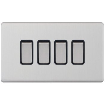 Selectric 5M-Plus Satin Chrome 4 Gang 10A 2 Way Switch with Black Insert