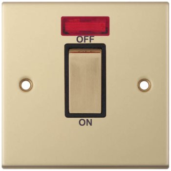 Selectric 5M Satin Brass 1 Gang 45A DP Switch with Neon and Black Insert