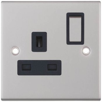 Selectric 5M Satin Chrome 1 Gang 13A DP Switched Socket with Black Insert