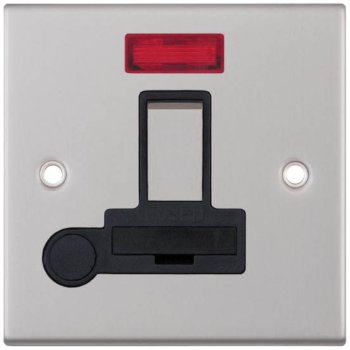 Selectric 5M Satin Chrome 13A DP Switched Fused Connection Unit with Flex Outlet, Neon, and Black Insert