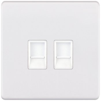 Selectric 5M-Plus Matt White 2 Gang RJ45 Socket with White Insert