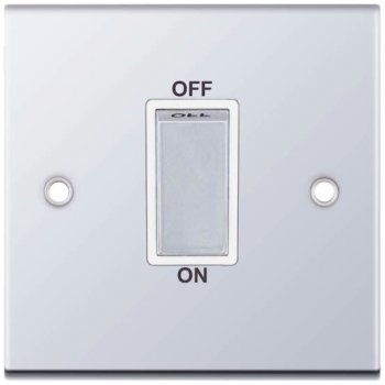 Selectric 5M Polished Chrome 1 Gang 45A DP Switch with White Insert
