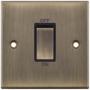 Selectric 5M Antique Brass 1 Gang 45A DP Switch with Black Insert