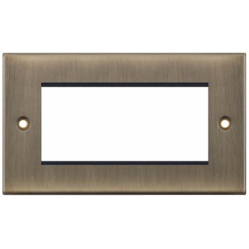 Selectric 5M Antique Brass 2 Gang Euro Plate with Quad Aperture