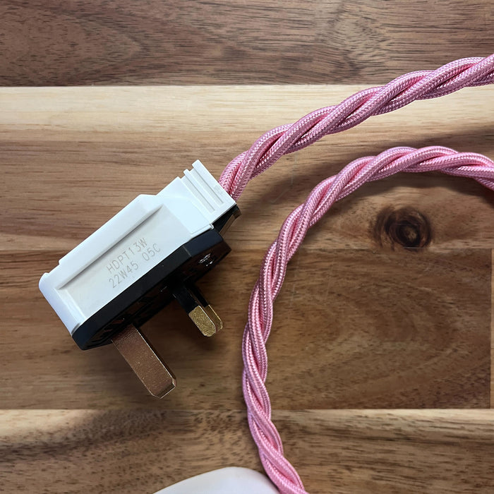 Pink Braided Fabric Decorative Extension Lead - White Trailing Socket
