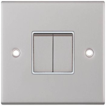 Selectric 5M Satin Chrome 2 Gang 10A 2 Way Switch with White Insert