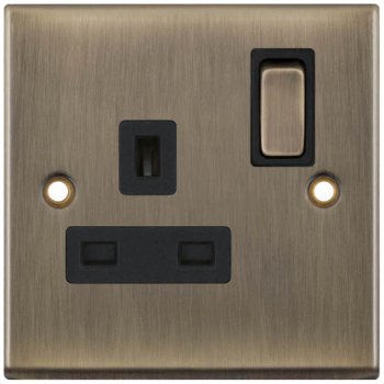 Selectric 7M-Pro Antique Brass 1 Gang 13A DP Switched Socket with Black Insert