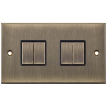 Selectric 5M Antique Brass 4 Gang 10A 2 Way Switch with Black Insert