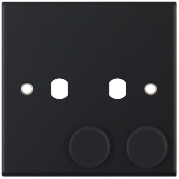 Selectric 5M Matt Black 1 Gang Twin Aperture Dimmer Plate with Matching Knobs