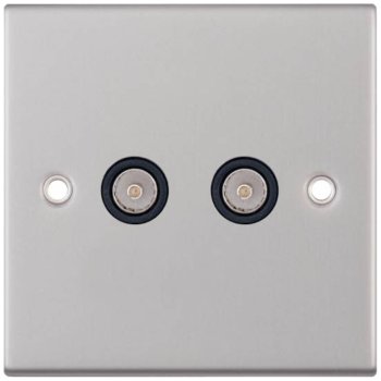 Selectric 5M Satin Chrome 2 Gang TV/FM Socket with Black Insert