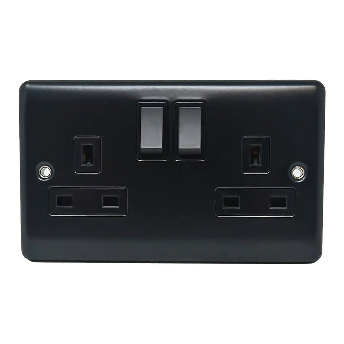 Caradok 2G 13A DP Switched Socket Matt Black