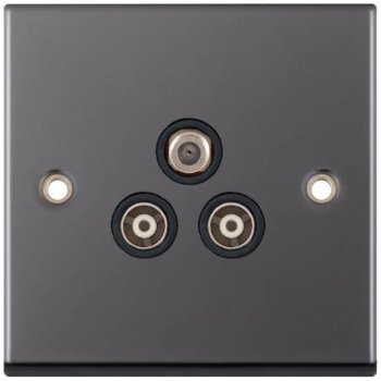 Selectric 7M-Pro Black Nickel Triplex SAT/TV/FM Socket with Black Insert