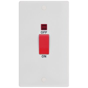 Selectric Smooth 2 Gang 45A DP Switch with Neon and Red Rocker