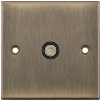 Selectric 5M Antique Brass 1 Gang TV Socket with Black Insert