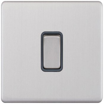 Selectric 5M-Plus Screwless Satin Chrome 1 Gang 10A 2 Way Switch with Grey Insert