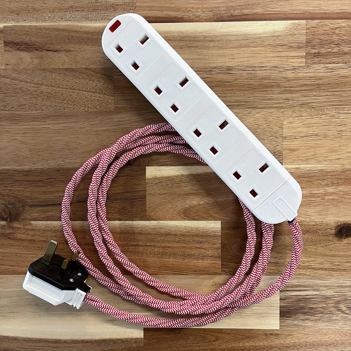 Christmas Red/White/Green Decorative Extension Lead - White Trailing Socket