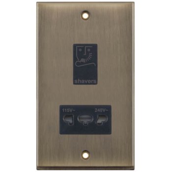 Selectric 7M-Pro Antique Brass 115/230V Dual Voltage Shaver Socket with Black Insert