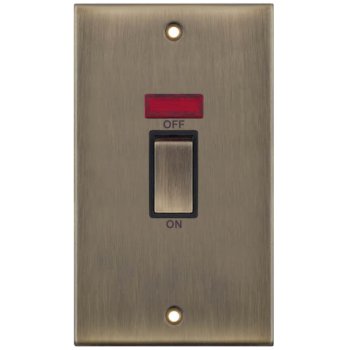 Selectric 5M Antique Brass 2 Gang 45A DP Switch with Neon and Black Insert