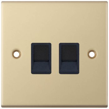 Selectric 5M Satin Brass 2 Gang RJ45 Data Socket with Black Insert