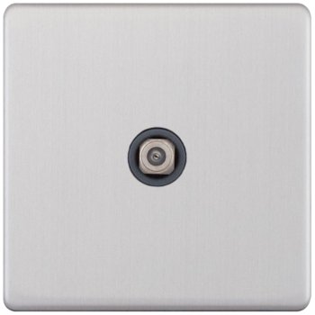 Selectric 5M-Plus Screwless Satin Chrome 1 Gang Satellite Socket with Grey Insert