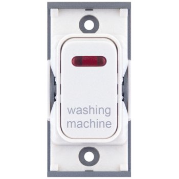 Selectric GRID360 White 20A DP Switch Module Marked ‘washing machine’ with Neon and White Insert