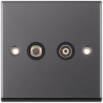 Selectric 7M-Pro Black Nickel 2 Gang Satellite and TV/FM Socket with Black Insert