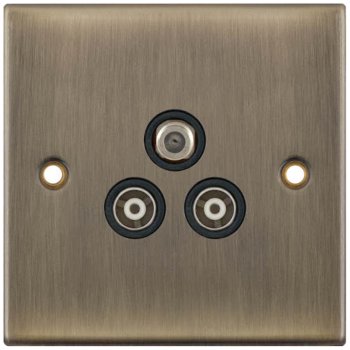 Selectric 5M Antique Brass Triplex Sat/TV/FM Socket with Black Insert