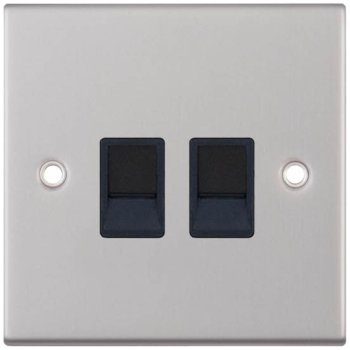 Selectric 5M Satin Chrome 2 Gang RJ45 Data Socket with Black Insert