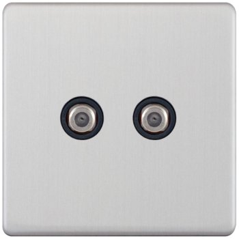 Selectric 5M-Plus Satin Chrome 2 Gang Satellite Socket with Black Insert