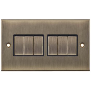 Selectric 5M Antique Brass 6 Gang 10A 2 Way Switch with Black Insert