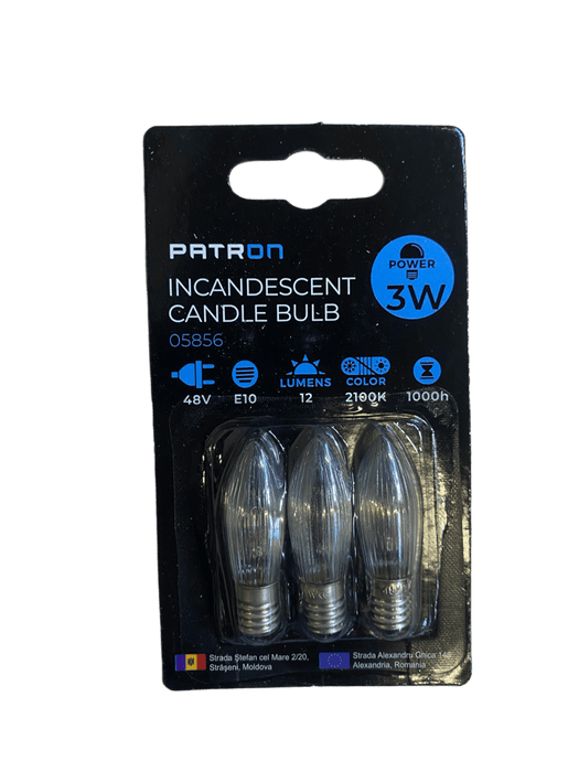 Patron - 05856 Incandescent Candle Bulb 3W E10 C6 48V Clear