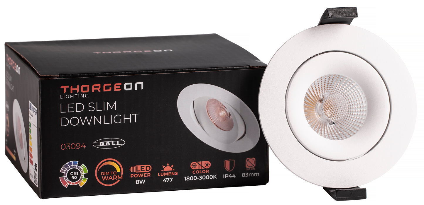 Thorgeon - 03094 LED Downlight 8W Dali Dim to Warm 520lm IP44 38?° CRI>90 PF>0,9 (Internal Driver Included) RAL9003